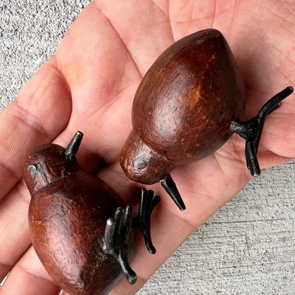 Vintage Hand-Carved Wooden Bird Family – Set of 3 – Mid Century Folk Art Decor